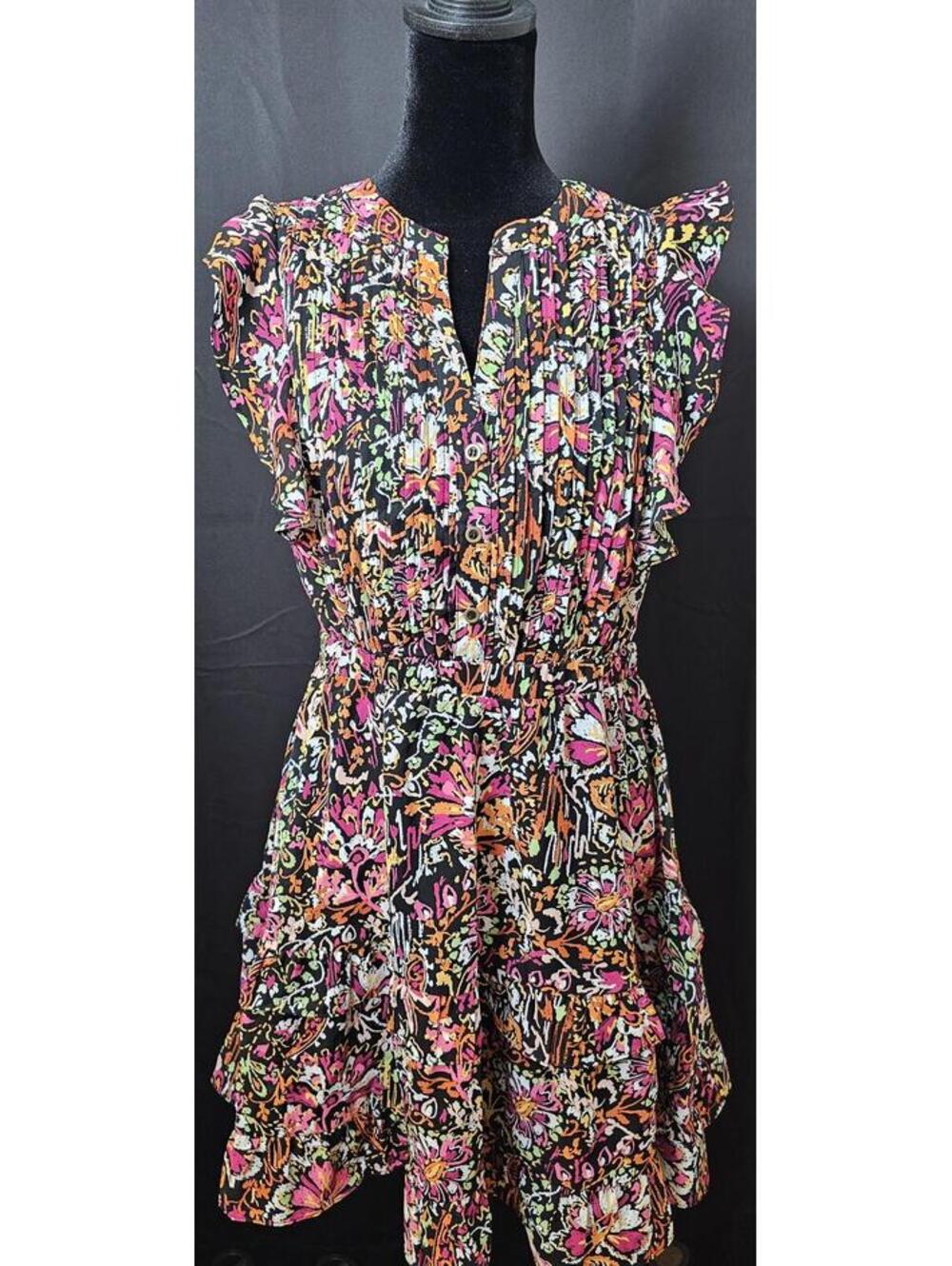 THML Dress Black Multicolor Women Size M Ruffle Sleeve
